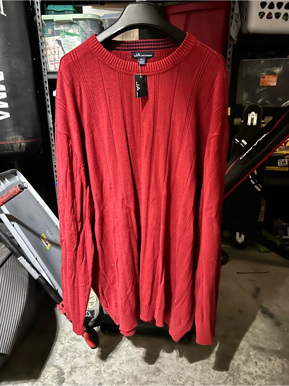 NWT JA Jean Airoldi Men’s Red Ribbed Crewneck Pullover Sweater